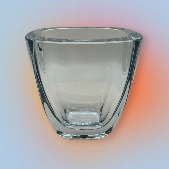 Vtg Strombergshyttan Swedish Art Glass Crystal Vase Blue Hue Artist Signed MCM - Picture 4 of 16